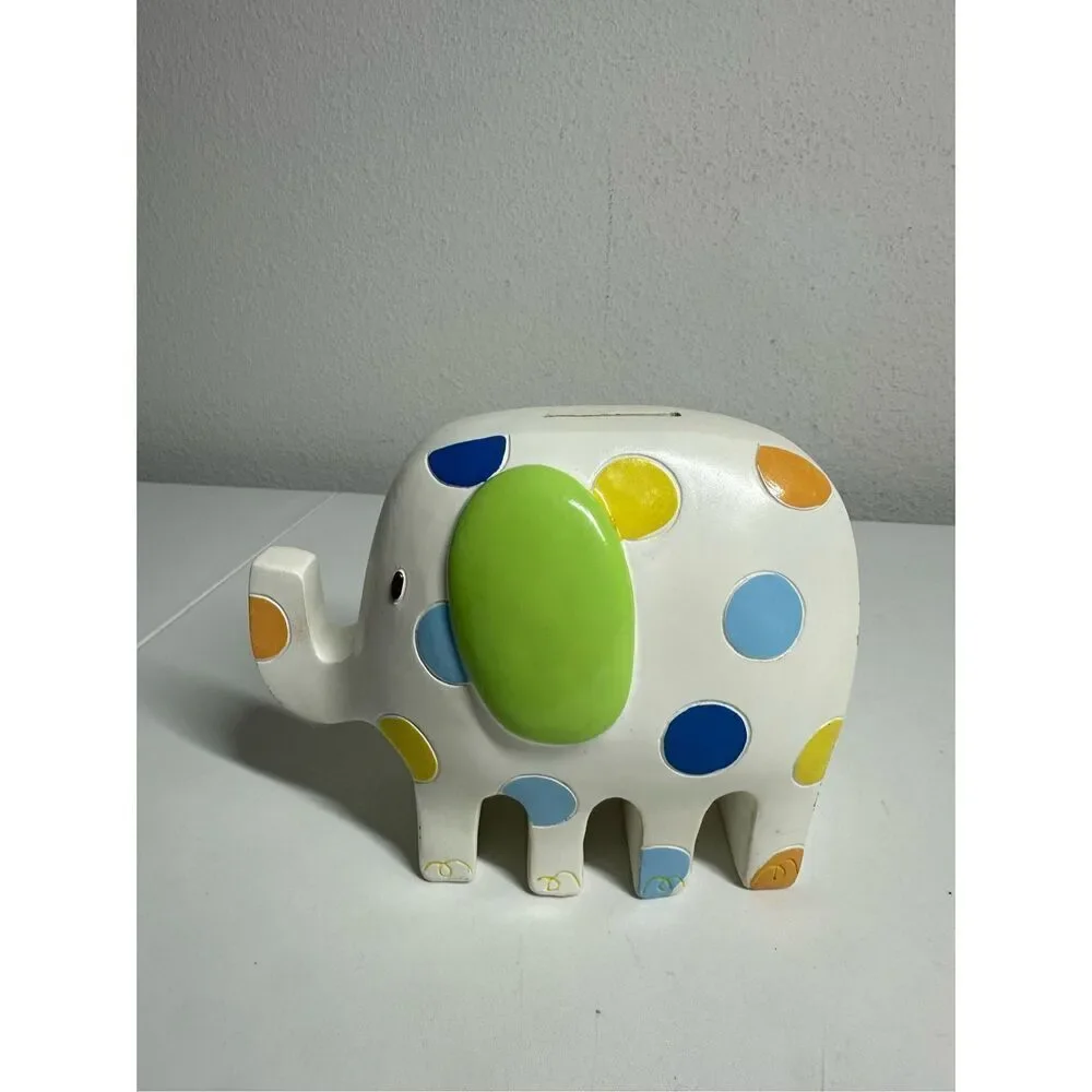 Rare Vintage A.D.Sutton Wooden Elephant Bank White Polka Dots See Notes